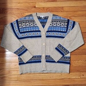Uniqlo x JW Anderson Soufflé Yarn Fair Isle Cardigan, Size Small, EUC, Fisherman